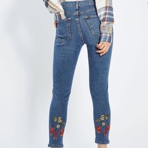 Topshop Jamie Floral Embroidered Jeans